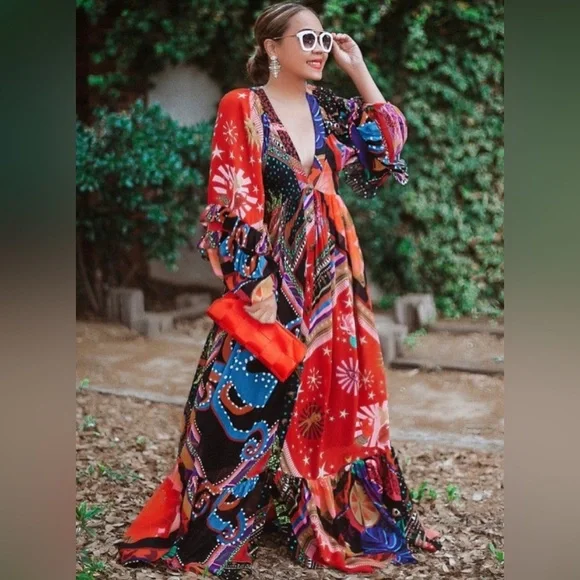 FARM Rio Vibrant Red and Blue Maxi Dress - Picture 1 of 16